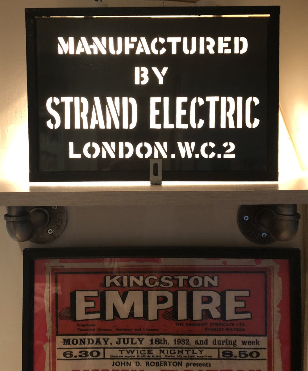 FriendsUnitedUK's tweet photo. Finally sorted my display. Original Strand Electric box that lived @StokeOld for years. Once used as a prop in the 1986 production of The Dresser which I was in. Kingston Empire poster also adorned the same set. Special keepsakes 🎭 #stokerepertorytheatre #strandlighting https://t.co/3Cp8PWdSTI