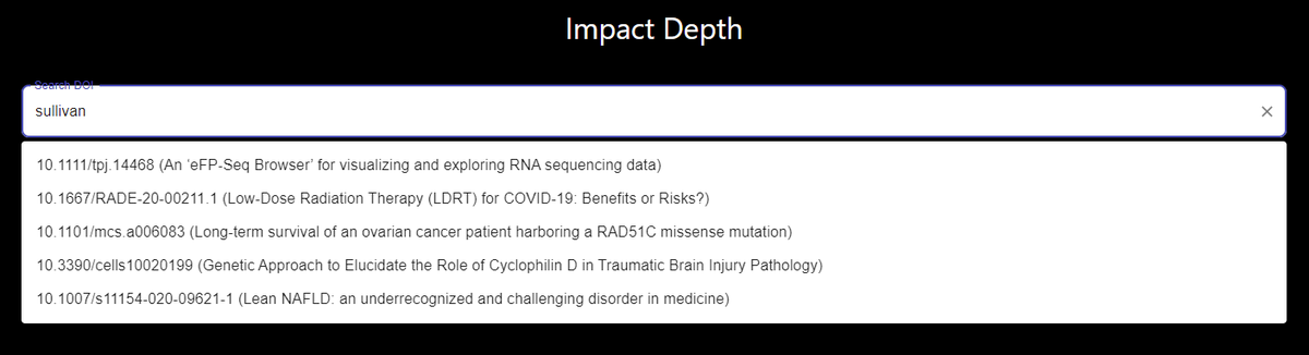 ImpactDepth's tweet photo. You can now search by author name and get suggested publications to visualize. 

Try it out at https://t.co/qU0vf7Eerf

#Science #DataVisualization https://t.co/rd1aDBiBCN