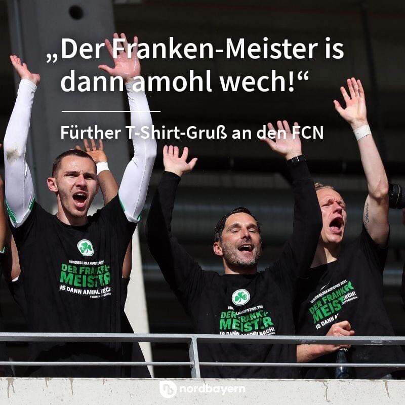 Tja Fürther. Da freut man sich scheinbar mehr über das Scheitern anderer Vereine, als nur die eigene Freude über den Aufstieg. Genau das ist der Unterschied beider Vereine #FCN #SGF