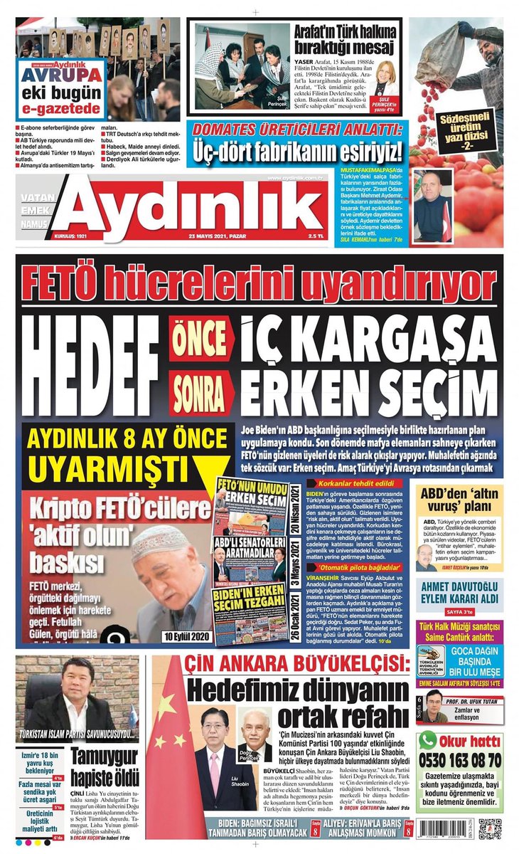 "FETÖ Hücrelerini Uyandırıyor 
                    HEDEF
ÖNCE İÇ KARGAŞA SONRA ERKEN SEÇİM"

#Aydınlık – 23 Mayıs 2021
Aydınlık, Türkiye'nin Erken Uyarı Sistemidir 
  
Gerçekleri AYDINLIK Yazar aydinlik.com.tr
#MaskeniTak