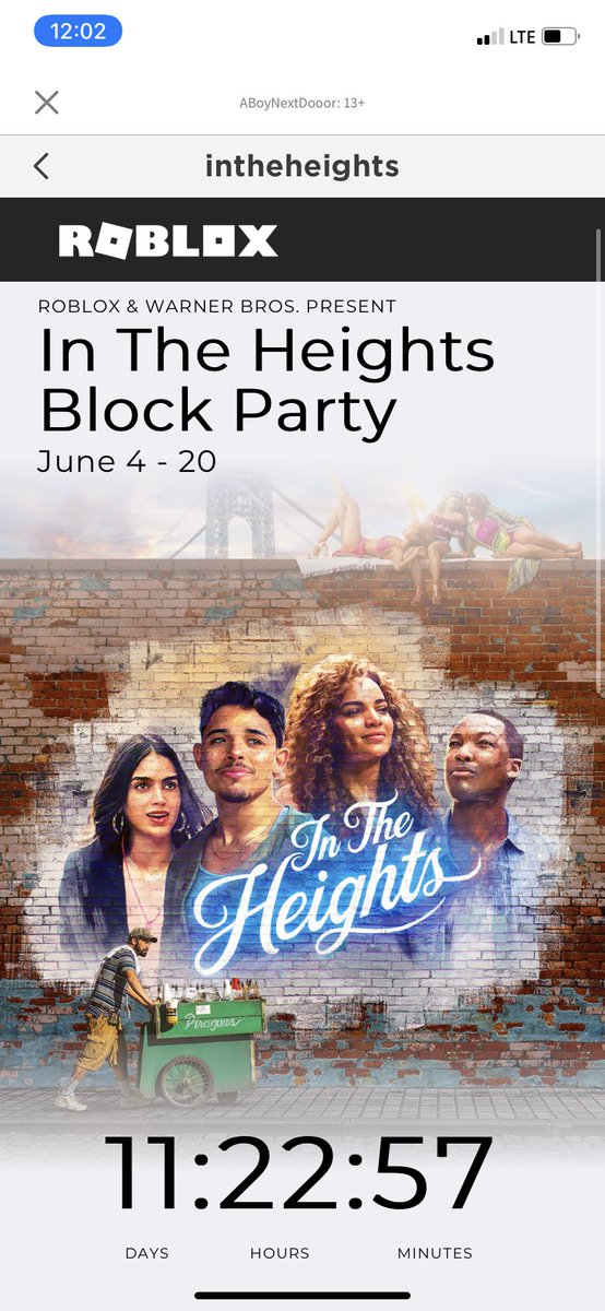 RobIoxReporter's tweet photo. 🚨 Roblox is on a Roooooll with the Events !! New Event Drop , (In The Heights) will Begin June 4, 2021 . This Event is sponsored and in partners with @warnerbros . #Roblox https://t.co/Fsl94E3s2P