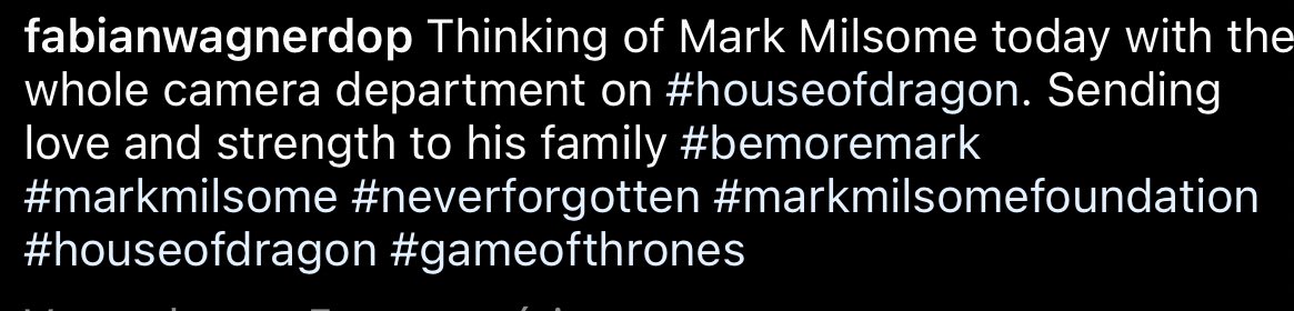 PFogoeSangue's tweet photo. A nova postagem de Wagner vem como uma homenagem para o cameraman, que trabalhou em Game of Thrones, Mark Milsome, que faleceu ano passado após um acidente de filmagens (sem relação com a produção de Game of Thrones ou House of the Dragons) #HouseoftheDragon #BeMoreMark https://t.co/aIKdI0F8hu