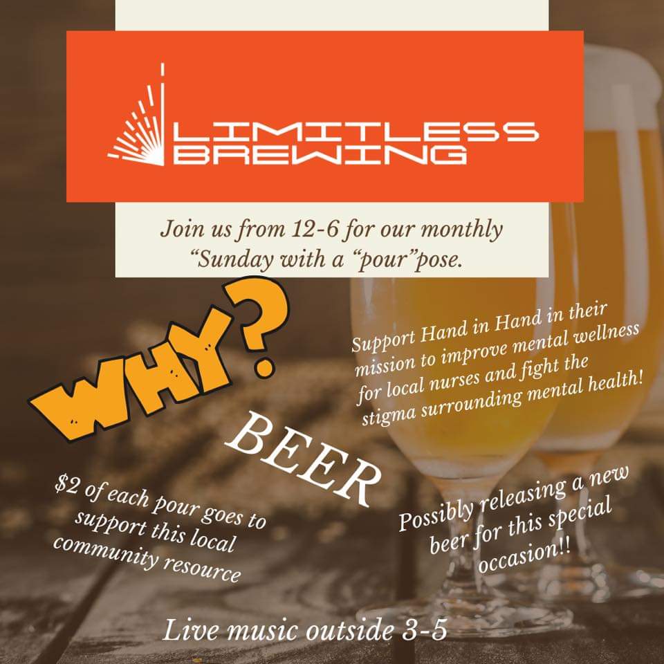Snauzberries's tweet photo. KC FRIENDS!
Come on over to @limitlessbrew  in Lenexa and help support Hand in Hand! A organization supporting mental health in nurses. $2 of every beer goes to Hand in Hand! https://t.co/3aD8jO76tk