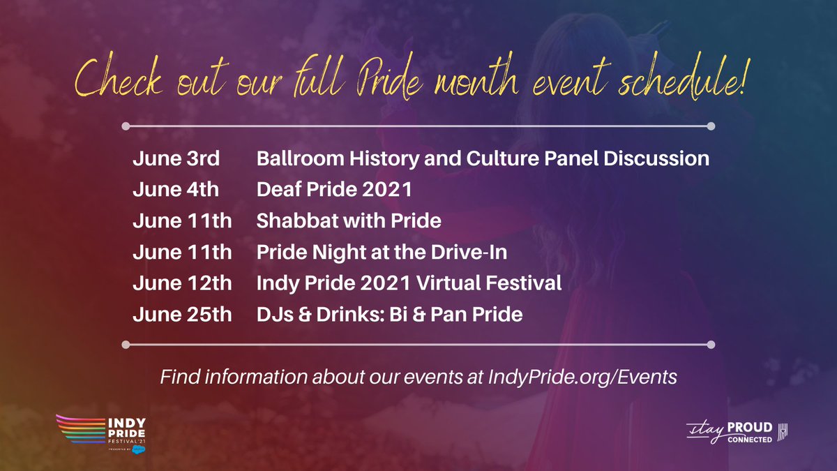 indypride's tweet image. We've got just over a week until Pride month is here! 

➡️ Check out indypride.org/events/ to find more information and 🎟️ RSVP links!

#StayProud #StayConnected #IndyPride2021