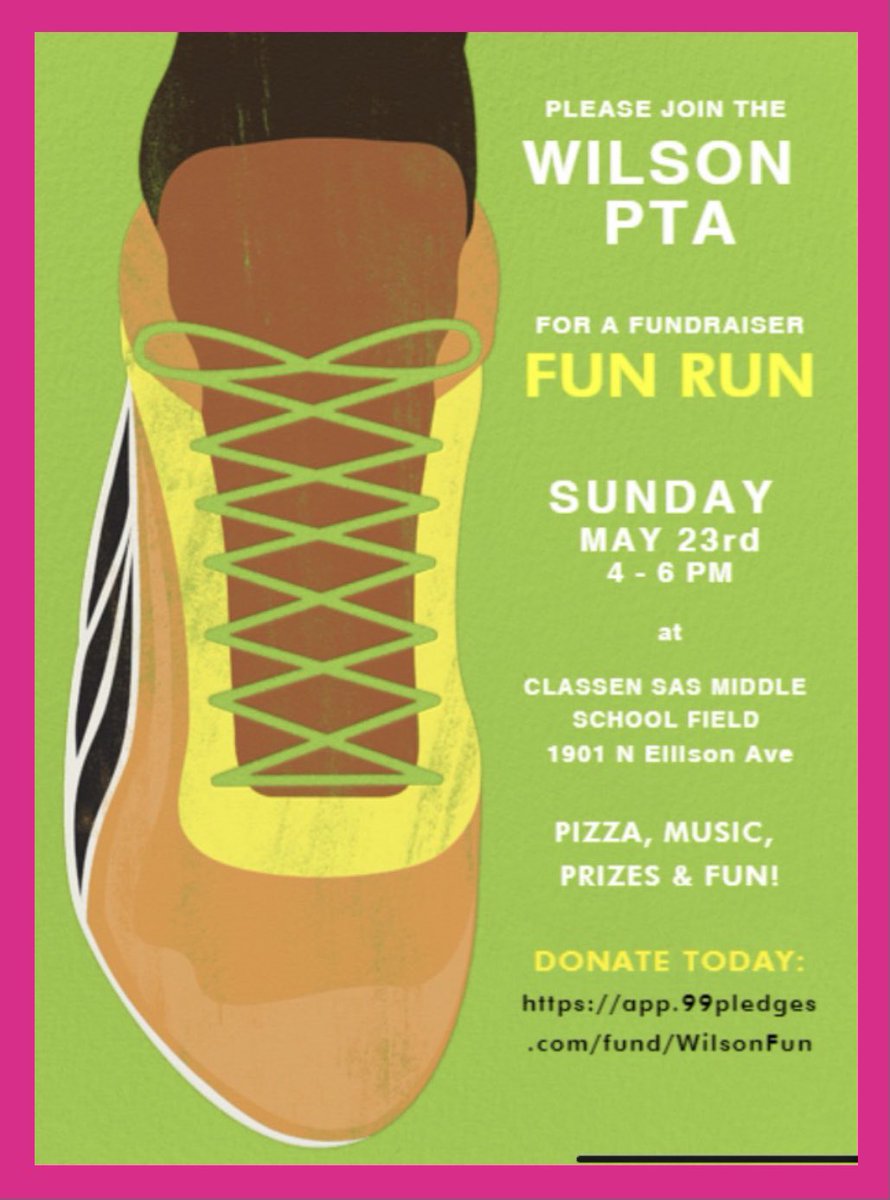 WilsonArtsPTA's tweet photo. We hope to see everyone at Classen MS TODAY from 4-6p for some fun, exercise, and free pizza! Bring your mask and dress appropriately for the weather.
If you are interested in donating: https://t.co/f4iHEasz2H
Let’s celebrate a successful fundraiser and a great school year!  🎉 https://t.co/tqiQVDVMZG