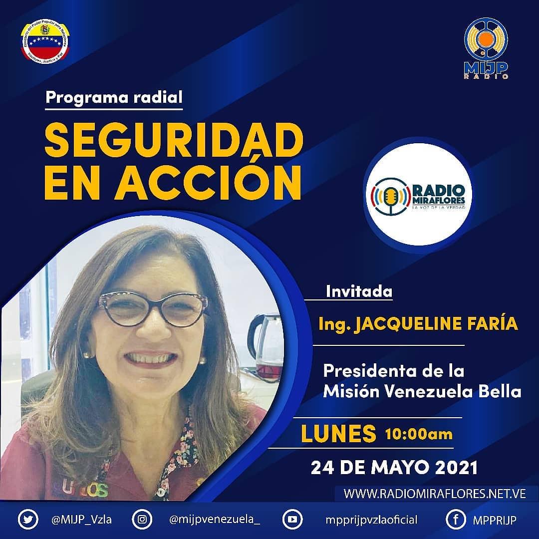 #23May||"Seguridad en Acción” nueva ventana de comunicación dél.<a href="/MIJP_Vzla/">MPPRIJP</a>
 edición #18 tendremos como invitada a la Presidenta de la Misión Venezuela Bella,Jacqueline Faría.
Sintoniza ⬇️
radiomiraflores.net.ve
#95.9fm
#CarneiroEsPueblo
<a href="/gestionperfecta/">Carmen Meléndez</a> 
<a href="/kenys719/">Tito mara</a> 
<a href="/Titomara4/">Titomara🌐</a>