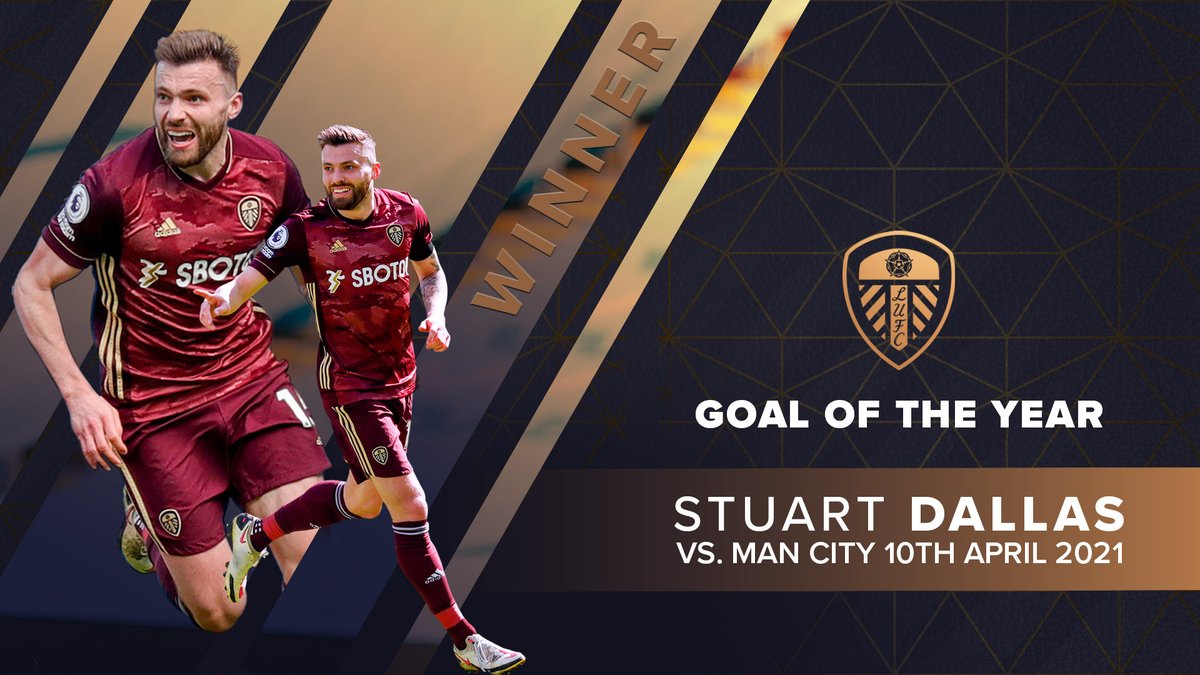 LUFC's tweet photo. 🏆 Congratulations to Stuart Dallas who wins Goal of the Year for his strike against Man City https://t.co/2qeFD5fzcw