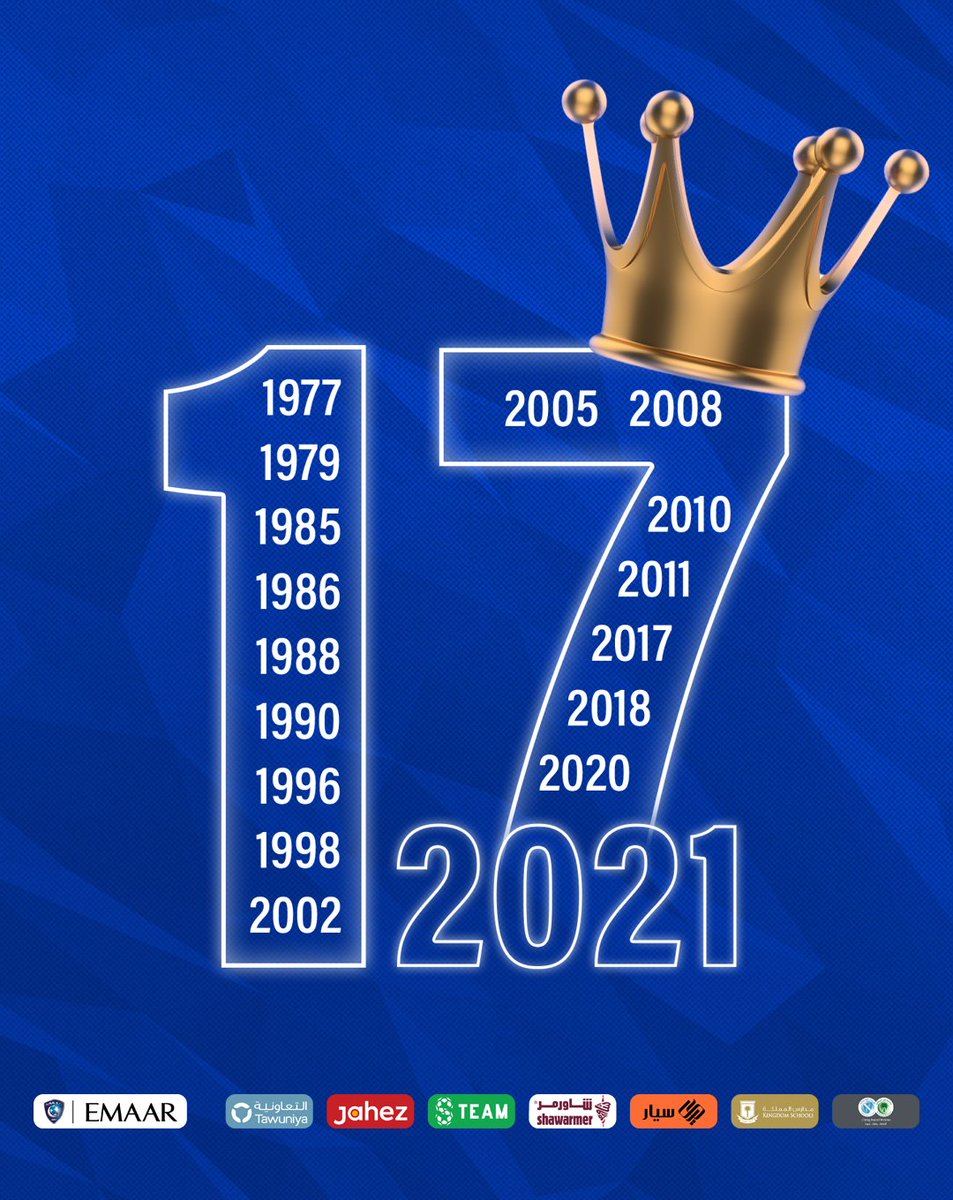 Alhilal_EN's tweet photo. 1977 🏆 1979 🏆 1985 🏆 
1986 🏆1988 🏆 1990 🏆 
1996 🏆1998 🏆2002 🏆 
2005 🏆2008🏆2010 🏆
2011  🏆 2017 🏆 2018🏆 
      2020 🏆 2021 🏆

Who can ⁉️

#AlHilal 💙
#LeagueMaster 🔝 https://t.co/d0qmDMe9M8