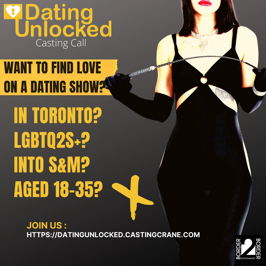 WeMakeLoveTV's tweet photo. CASTING for #LGBTQ2S dating series, #DatingUnlocked in #Toronto and #GTA. Are you 18-40? Are you queer and into S&M? Think you'd be great on TV and that finding love on a dating serie... https://t.co/MaryhaEkEp #LGBTQ #Dating #DatingSeries #love #relationship #SM #sub #dom #BDSM https://t.co/jaWWZr10ZQ