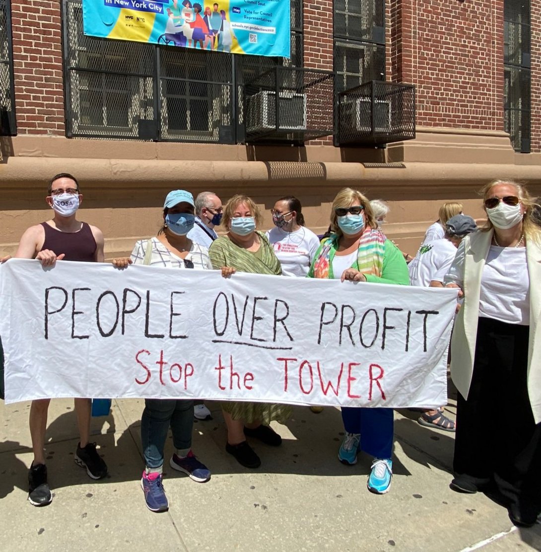 ChrisSosa's tweet photo. Great pic from today's #StopTheTower rally - photo and amazing banner courtesy of @Tricia4NYC! Also pictured are tower slayers @LizKrueger @SeawrightForNY @galeabrewer. https://t.co/oCNOkDxm4k