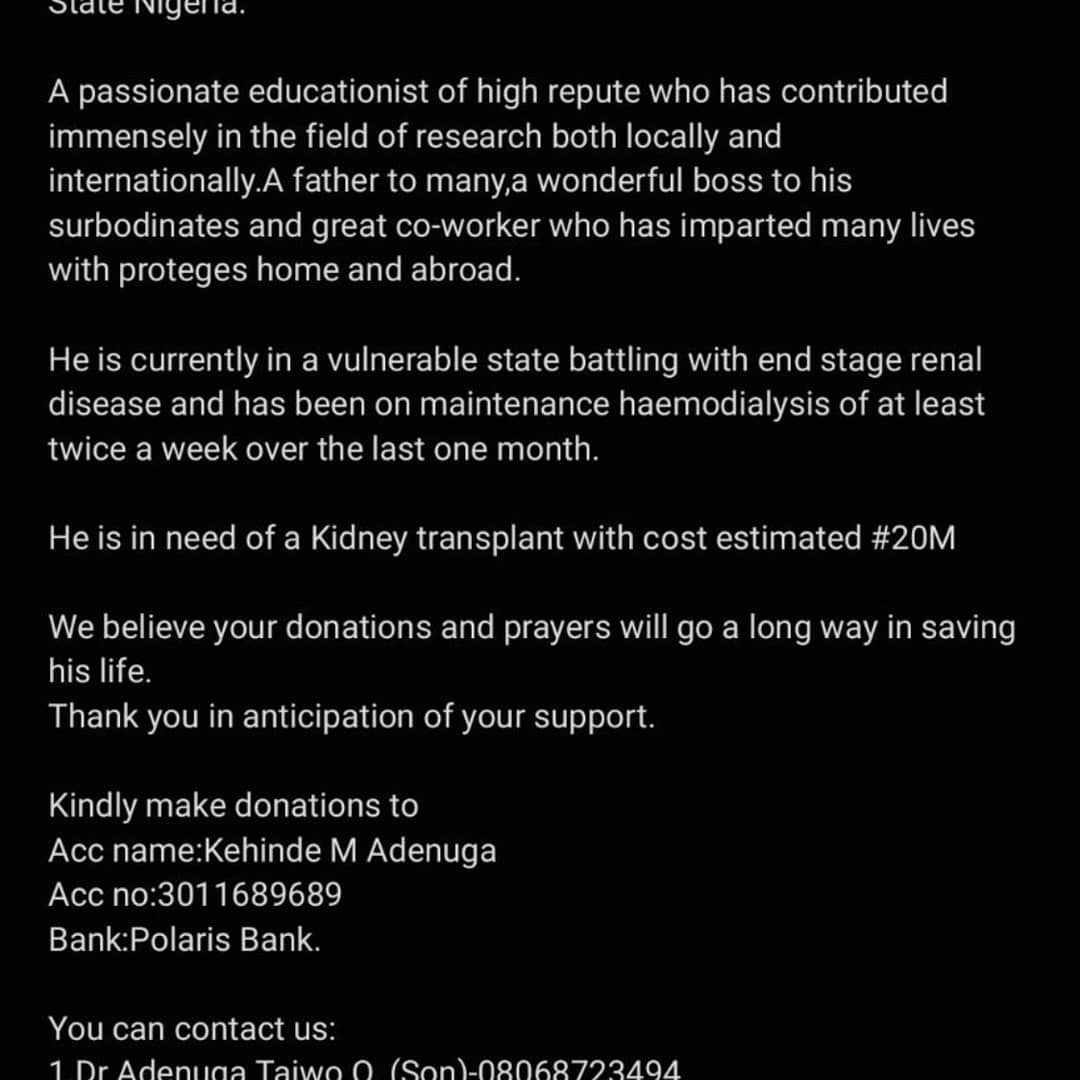 dedotz55's tweet photo. Dear God, have mercy!

Felt sad seeing the news about my former Dean, Prof Adenuga. A good man &amp; probably one of the few people i have good memories of from my time in school.

Please if you see this tweet, kindly help us support the family 👇
https://t.co/enVmCfYDJD https://t.co/KtaE0i7uV4
