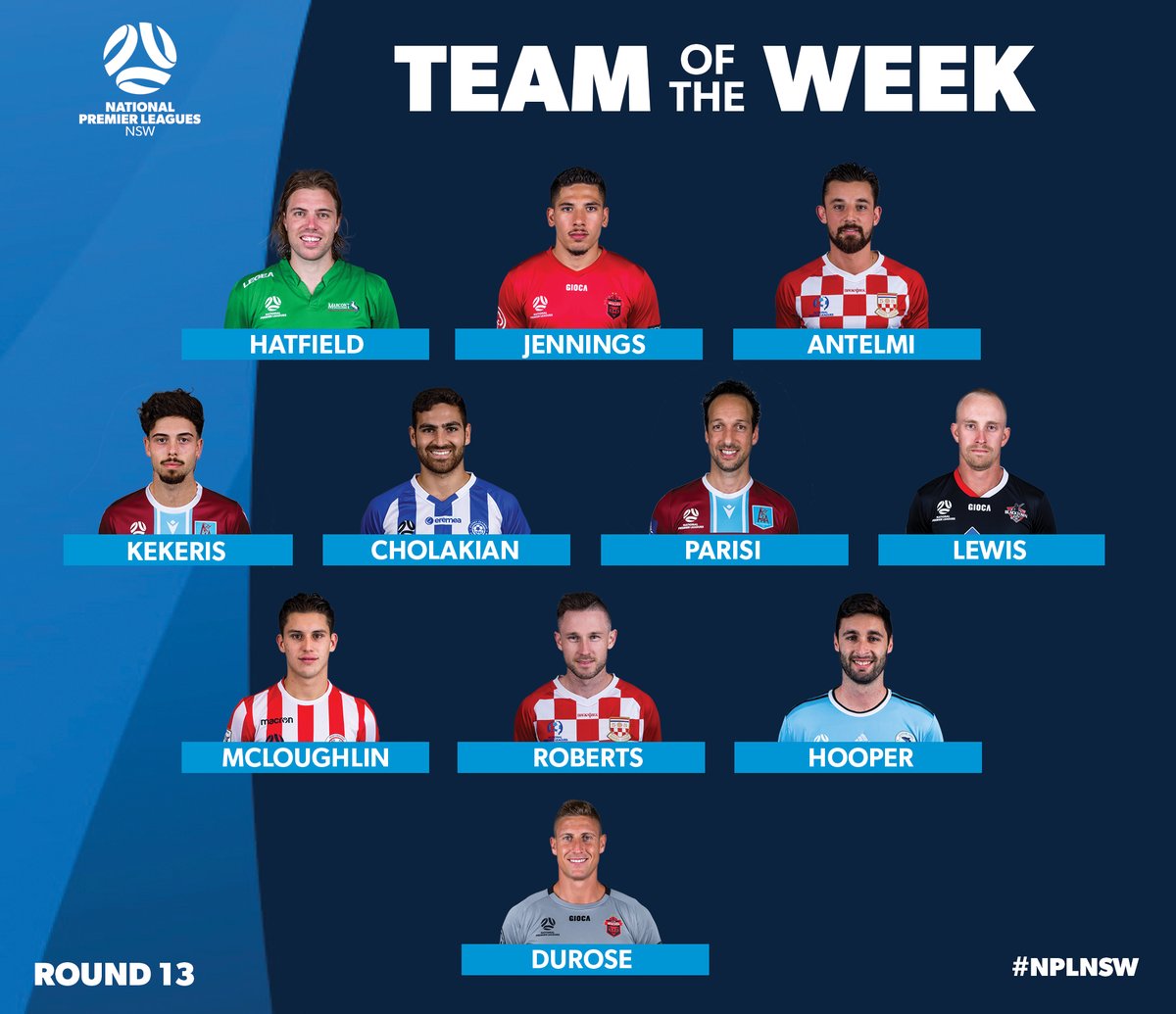 Check out this week's #NPLNSW Round 13 'Team of the Week'.

Congrats to all who made this week's squad.

<a href="/marconi_sfc/">Marconi Stallions FC</a> <a href="/WollGongWOLVES/">Wollongong Wolves</a> <a href="/SydUtd58FC/">Sydney United 58 FC</a> <a href="/apialeichhardt/">APIA Leichhardt FC</a> <a href="/SydneyOlympicFC/">Sydney Olympic FC</a> <a href="/BlacktownCityFC/">Blacktown City FC</a> @NB_Bulls <a href="/suthosharksfc/">Sutherland Sharks FC</a>
