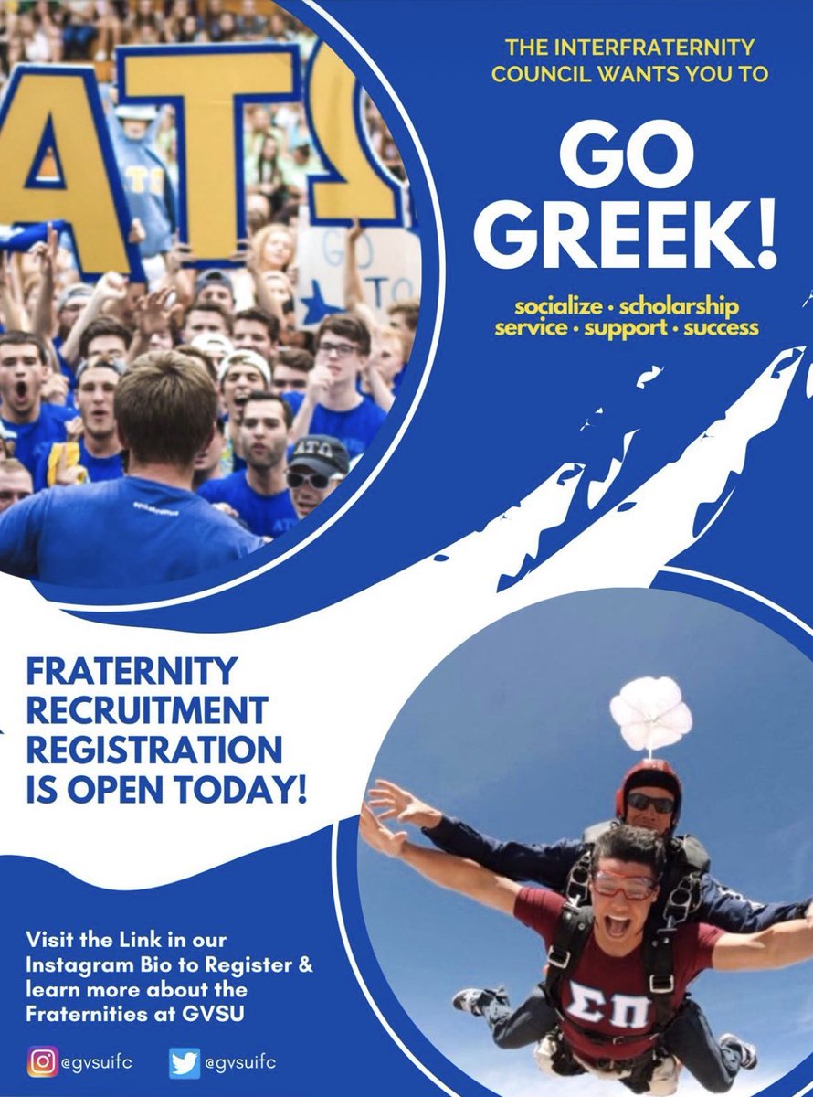 Registration for Fall 2021 Recruitment is now open! To register, and learn more about each of the Fraternities at GVSU and what it means to be a member in the Fraternity community, visit the link in our bio! 🔵⚓️