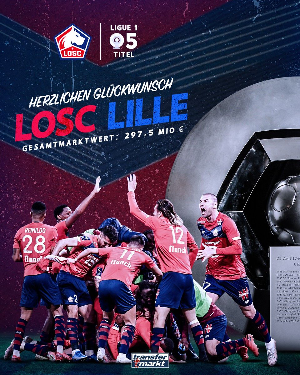 Transfermarkt's tweet photo. Glückwunsch an LOSC Lille zur fünften Meisterschaft in der Ligue 1! #losclive #Ligue1_ENG #Transfermarkt https://t.co/PZCvcZ7NMh