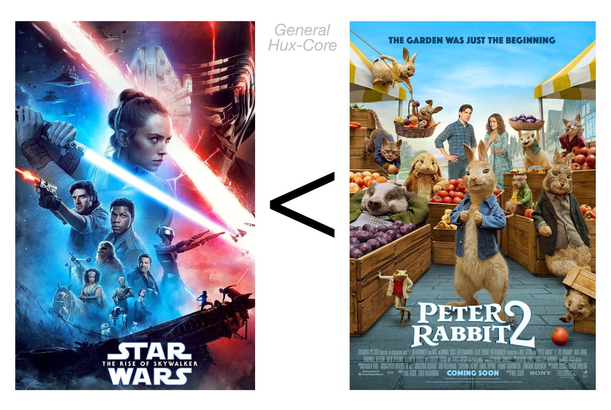 GeneralHuxCore's tweet image. My official review of #PeterRabbit2 is that it is significantly better than TROS and actually treats Domhnall Gleeson better than Star Wars ever did.