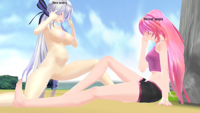 "If vore isn't supposed to be normal, then why does it feel SO GOOD to fill your belly with tinies until<a href="/tag/vore"class="tags"><span>#vore</span></a>