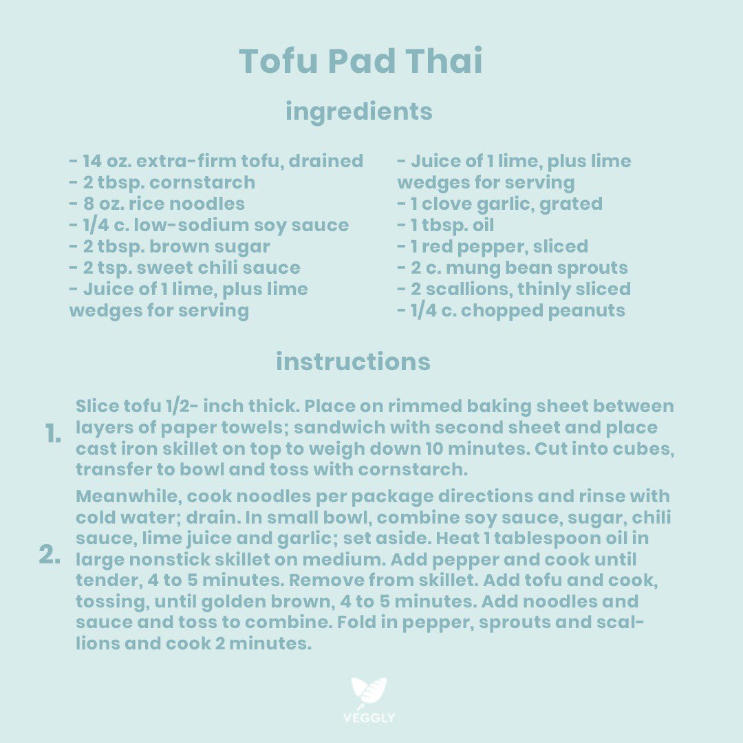 AppVeggly's tweet photo. Check out this delicious and healthy vegan option, the Tofu Pad Thai! 🍜🌱 Thanks, @goodhousekeeping for this amazing recipe. Swipe for ingredients and directions! #vegan #crueltyfree #vegetarian #vegglyapp #meatless #plantbased #govegan #veganrecipe #veganfood #tofupadthai https://t.co/6VTlfVTj6V