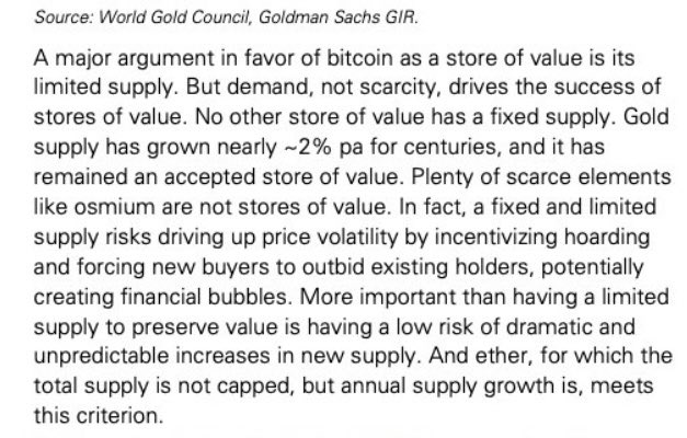CroissantEth's tweet photo. Goldman Sachs is releasing a paper to wealthy investors that mentions the potential for $ETH to overtake $BTC as a store of value

“Given the importance of real uses in determining store of value, ether has high chance of overtaking bitcoin as the dominant digital store of value” https://t.co/AXt57pEHm7