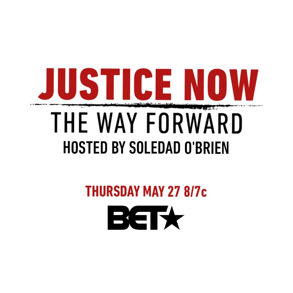 BET's tweet image. Justice Now: The Way Forward will highlight solutions that can bring about true racial and economic justice in a “post-George Floyd” America. The special premieres Thursday 8/7c featuring interviews with Philonise Floyd and others. #GeorgeFloydTributeBET #ContentForChange