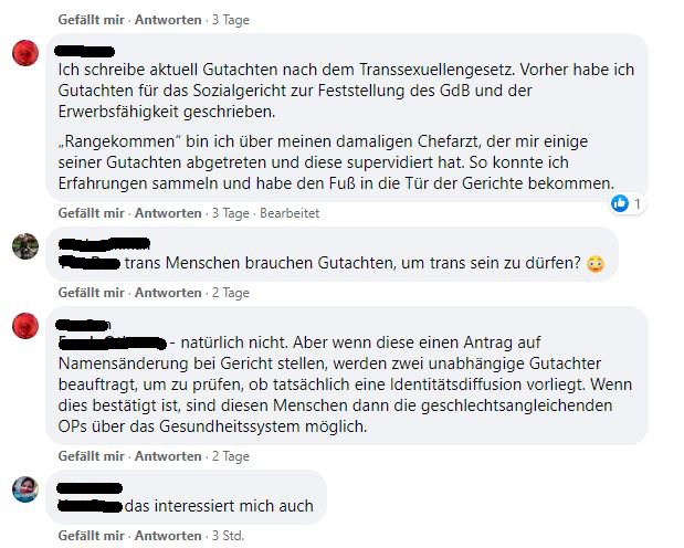 geschlechtliche.selbstbestimmung.jetzt/2021/02/08/ges…

CN Transfeindlichkeit, Transsexuellengesetz

"Es erscheint, als könne man die Begutachtung an einem Wochenendkurs der Volkshochschule erlernen."

"Identitätsdiffusion"