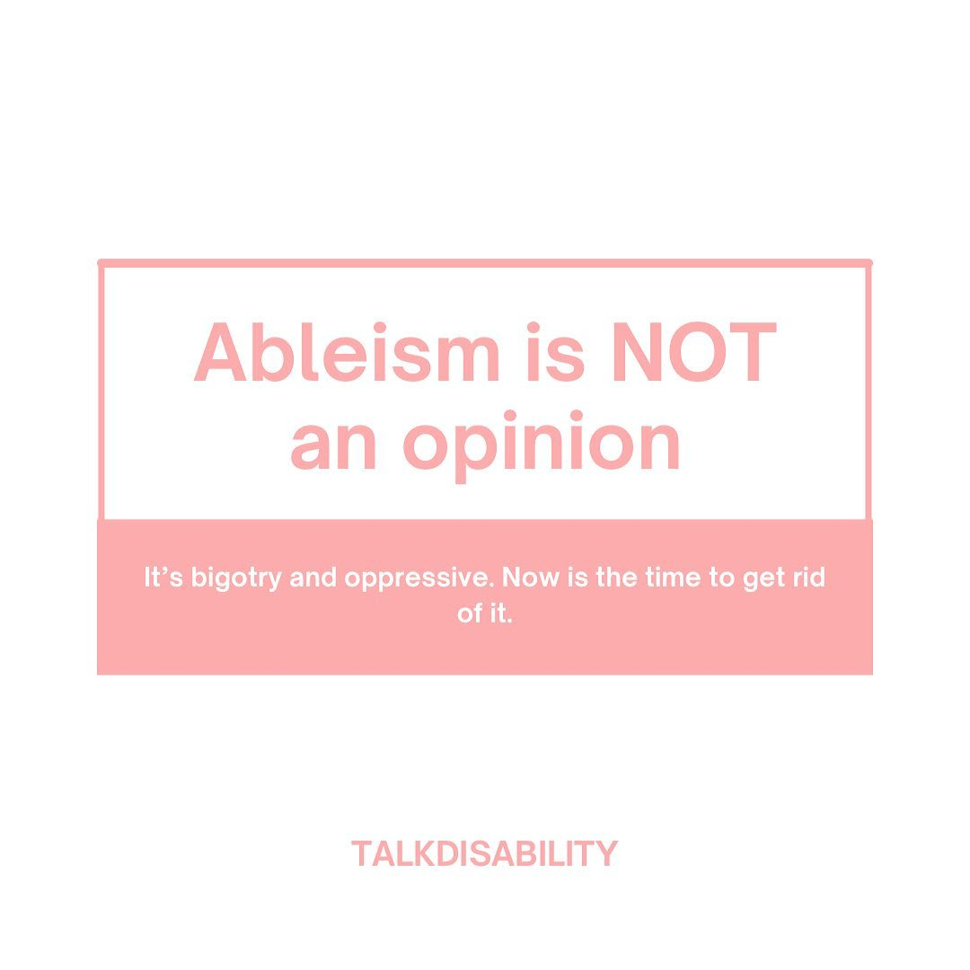 BraEasy's tweet photo. A reminder from @talkdisability that ableism is NOT OK.
.
Ableism is not an opinion. It’s bigotry and oppressive. Now is the time to get rid of it.
#DisabilityAwareness #Disabled #Disability #ChronicIllness #ChronicIllnessAwareness #DisabilityInclusion #DisabledAndProud #Ablei https://t.co/yjG8f6ebQJ
