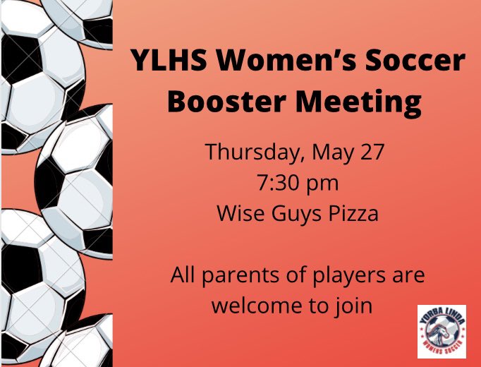 Our next Booster board meeting is Thursday, May 27 at 7:30om at Wise Guys Pizza.