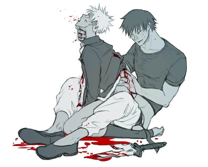 [#jjkmangaspoilers , nsfw / R18, blood, tougo 甚五 touji/gojou, tojigo]

exploring gojou's new holes 