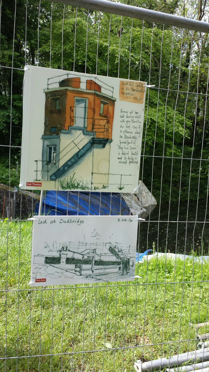 groupsych's tweet photo. Stroud Navigation sketches on display at Blunder Lock. Great to see them enlarged! @canalPictures @CotswoldCanals @urbansketchers @janstonehouse @StroudDC @Isacarand  #psychogeography https://t.co/bUBvTcrp3t