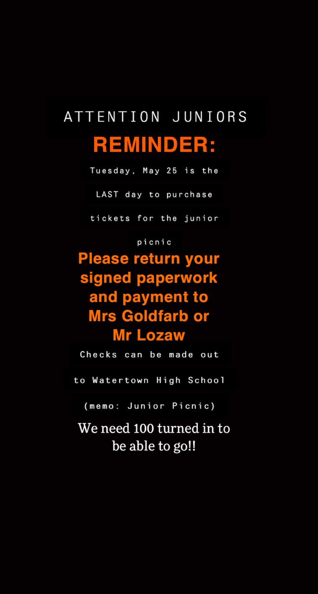 Remember to buy your tickets for the junior picnic!!!