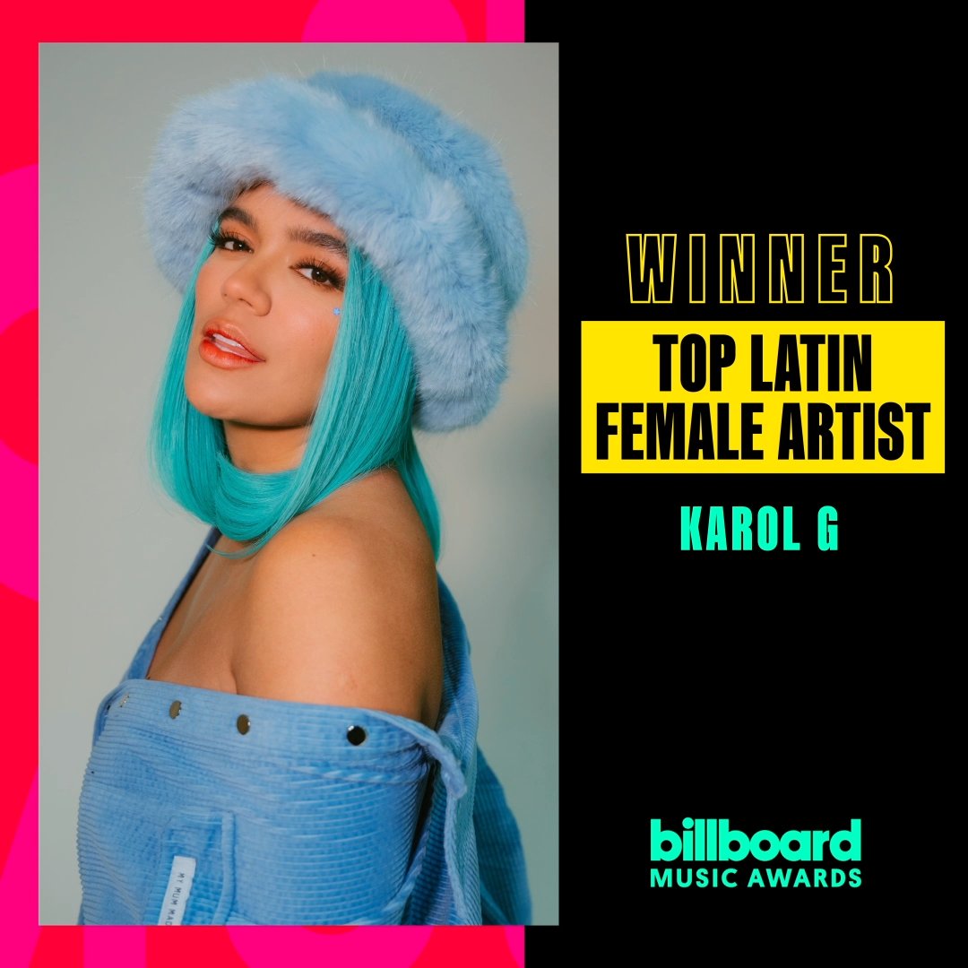 Karol G es la ganadora en la categoría Top Latín Female Artist en los Premios Billboard 2021.