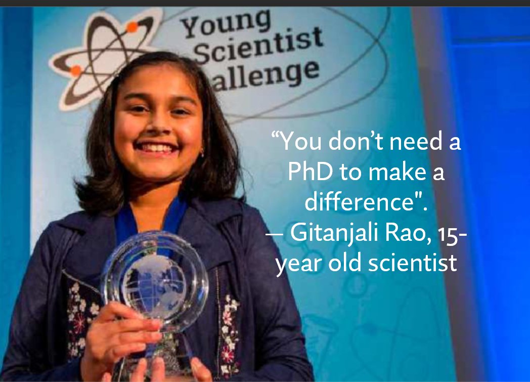 CareerTips2Go's tweet photo. “You don’t need a PhD to make a difference".
— Gitanjali Rao, 15-year old scientist.
#scientist #innovator #CareerTips2Go #ThinkBigSundayWithMarsha #GettingItDone #LetsGROWPro https://t.co/cwE1iLCPzL