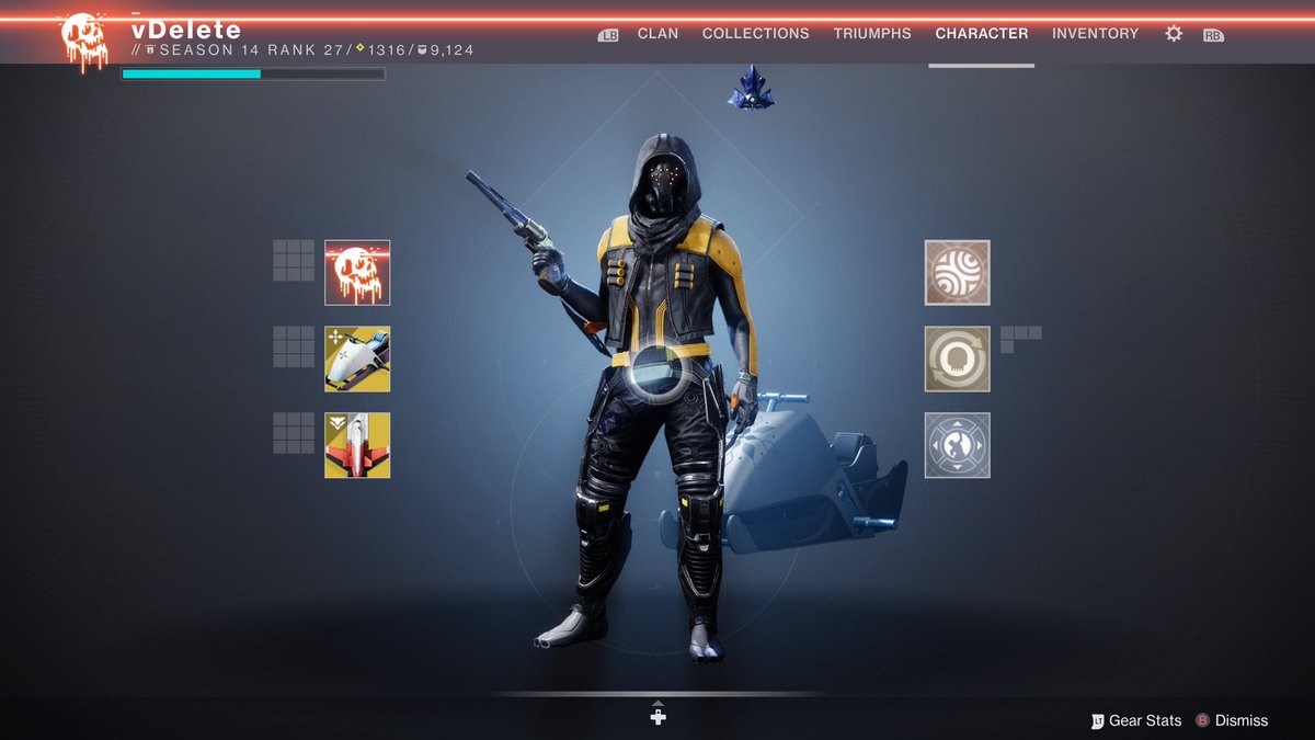 Destiny2Delete's tweet image. I’ve been trying to get a black and yellow Hunter for so long and I finally did it!#Destiny2