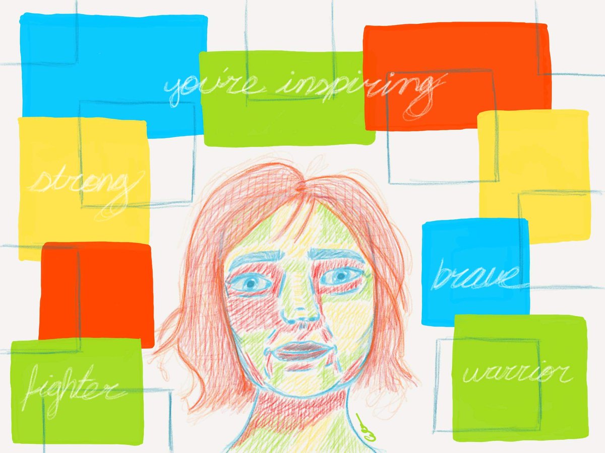 graphix_by_e's tweet photo. Unsure about today's sketch. 

It was inspired by some of the phrases people tell me when they find out I'm a cancer survivor. Sometimes I get tired of it all and just wish I was normal. 
#ArtistOnTwitter #sketchbook #sketch https://t.co/pkGuwz02HJ