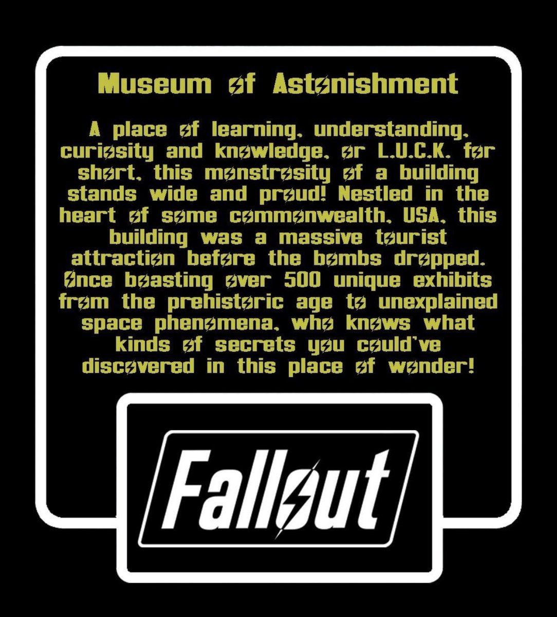 InitiativeOrder's tweet photo. Would you dare to enter the Museum of Astonishment? What do you think you would find? 

#fallout #ttrpg #scenesunday https://t.co/3o26dwpvcV