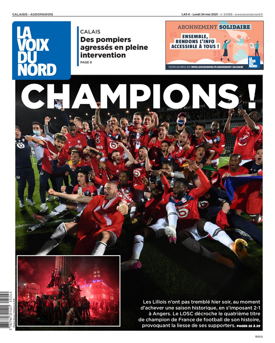 lavoixdunord's tweet image. Ce lundi, à la une de votre journal 🏆⚽🤩 #vdnune