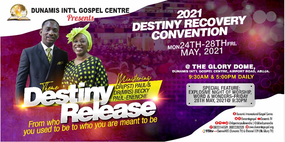 drpaulenenche's tweet image. The Destiny Recovery Convention  (#DRC2021) Morning Dew Session commences in an hour! You can't afford to miss it.
Invite friends and loved ones and get set to change from who you are to who you are meant to be!
God bless you!
#DunamisGospel
#DrPaulEnenche
#DrBeckyEnenche