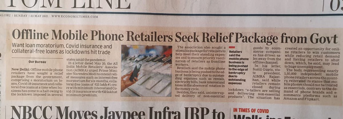 AimraIndia's tweet photo. Hon @narendramodi Ji Mobile retailers are in severe depression due to lockdown in April &amp; May with the burden of Expenditures like Rental, Salaries, Bank interest etc. We urge you to come to our aid &amp; extend relief measures else we will be wiped out!  https://t.co/htYAYcjdU5 @ANI https://t.co/pHGtYtRY2U