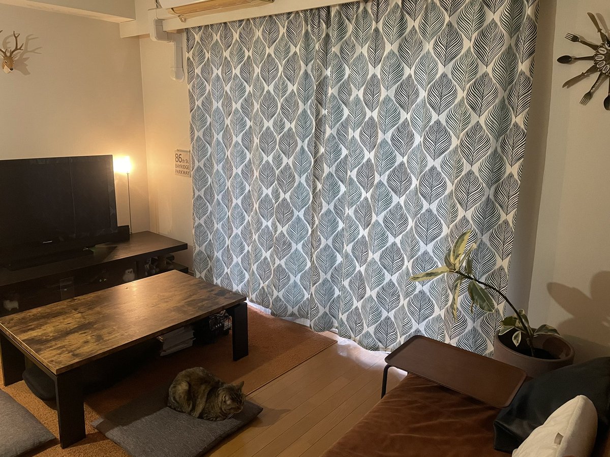 みるさん カーテンをかえたよ オーダーすると高いのでikeaで買ってきて自分で切って裾上げしました 相変わらずのｵｯﾁｮｺﾁｮｲが今回も炸裂 して時間かかりまくったけど自分で出来た時の感動もひとしお W 落ち着いた感じにできて大満足です ベランダ