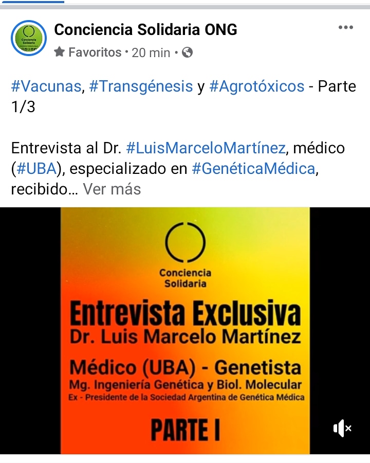 ConSol_ONG's tweet image. #Vacunas, #Transgénesis y #Agrotóxicos: Entrevista al Dr. #LuisMarceloMartínez 

Parte 1: facebook.com/24912813510642…
Parte 2: facebook.com/24912813510642…
Parte 3:
facebook.com/24912813510642…

#ConcienciaSolidariaONG
web@concienciasolidaria.org.ar
linktr.ee/ConcienciaSoli…