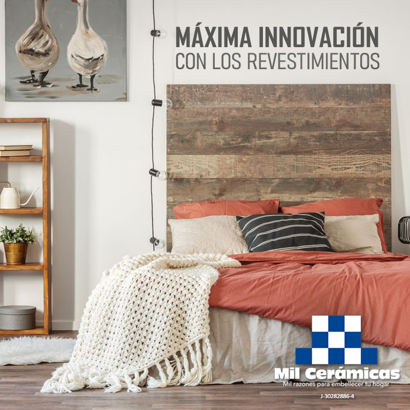 milceramicas's tweet photo. Los productos cerámicos y porcelánicos no solo embellecen tus #Pisos, también puedes innovar con los revestimientos. En este caso, se usó un material tipo #Madera como cabecera de cama y luce espectacular. Lo mejor es que viene en varios colores y diseños para elegir. #MilIdeas https://t.co/uxPAKFbG7Y