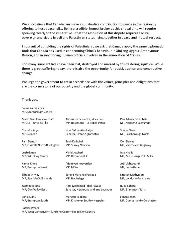 karenmccrimmon's tweet photo. I’ve asked the Chair of the Canada-Palestine Parliamentary Friendship Group to add my name as a signatory to this letter. 

The disregard for human life and human rights has to stop. Thank you for your leadership @SalmaZahid15. https://t.co/qQQO3yNivn