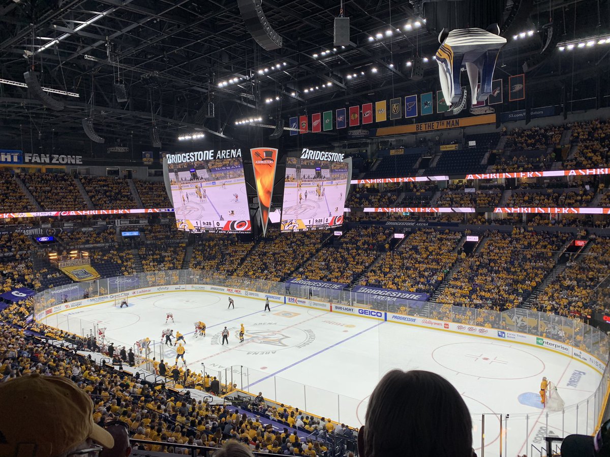 SenAkbari's tweet photo. Had an awesome time with @raumina at the @PredsNHL game! And the Preds won, tying the series!! Kinda surreal to be in an arena with so many people, but masks were required and we are vaccinated. Awesome game! 🏒 🥅💙💛 #stanleycup #nashvillepredators https://t.co/E25zxpvPA3