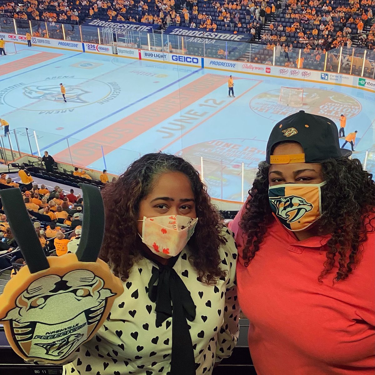 SenAkbari's tweet photo. Had an awesome time with @raumina at the @PredsNHL game! And the Preds won, tying the series!! Kinda surreal to be in an arena with so many people, but masks were required and we are vaccinated. Awesome game! 🏒 🥅💙💛 #stanleycup #nashvillepredators https://t.co/E25zxpvPA3