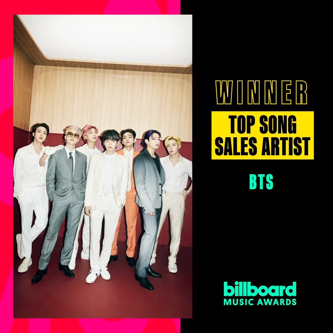 BTS_ARMY's tweet photo. CONGRATULATIONS #BTS  #방탄소년단  #BTSARMY  
@BTS_twt @bts_bighit for winning at the 2021 Billboard Music Awards @BBMAs @billboard #BBMAs 

Top Selling Song
Top Duo/Group
Top Song Sales Artist
Top Social Artist https://t.co/iTdEjbwW6V