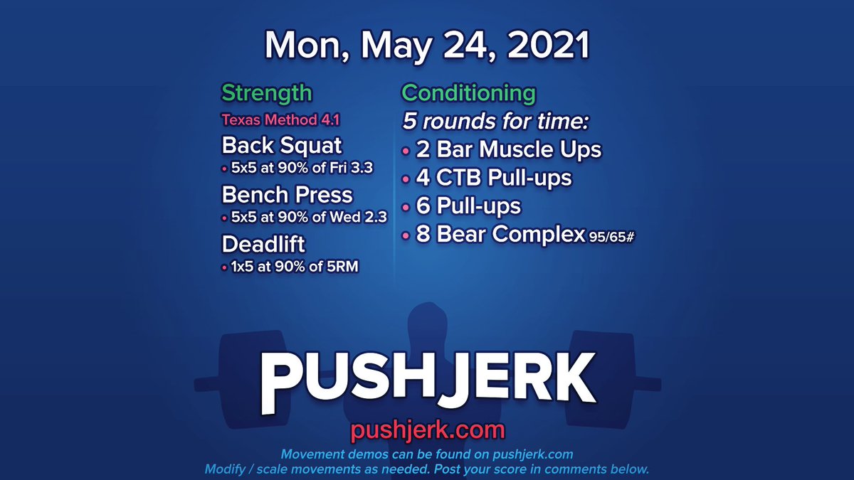 PushJerk's tweet photo. Mon, May 24, 2021 • https://t.co/46IJmcscNo

#garagegym #homegym #crossfit #wod 🗓 #texasmethod 💪🤠 #squats 🍑 #benchpress 💪 #deadlifts ☠️ #barmu ➖💪  #pullups ✊➖✊ #bearcomplex 🐻 https://t.co/ZeTCAkrJb4