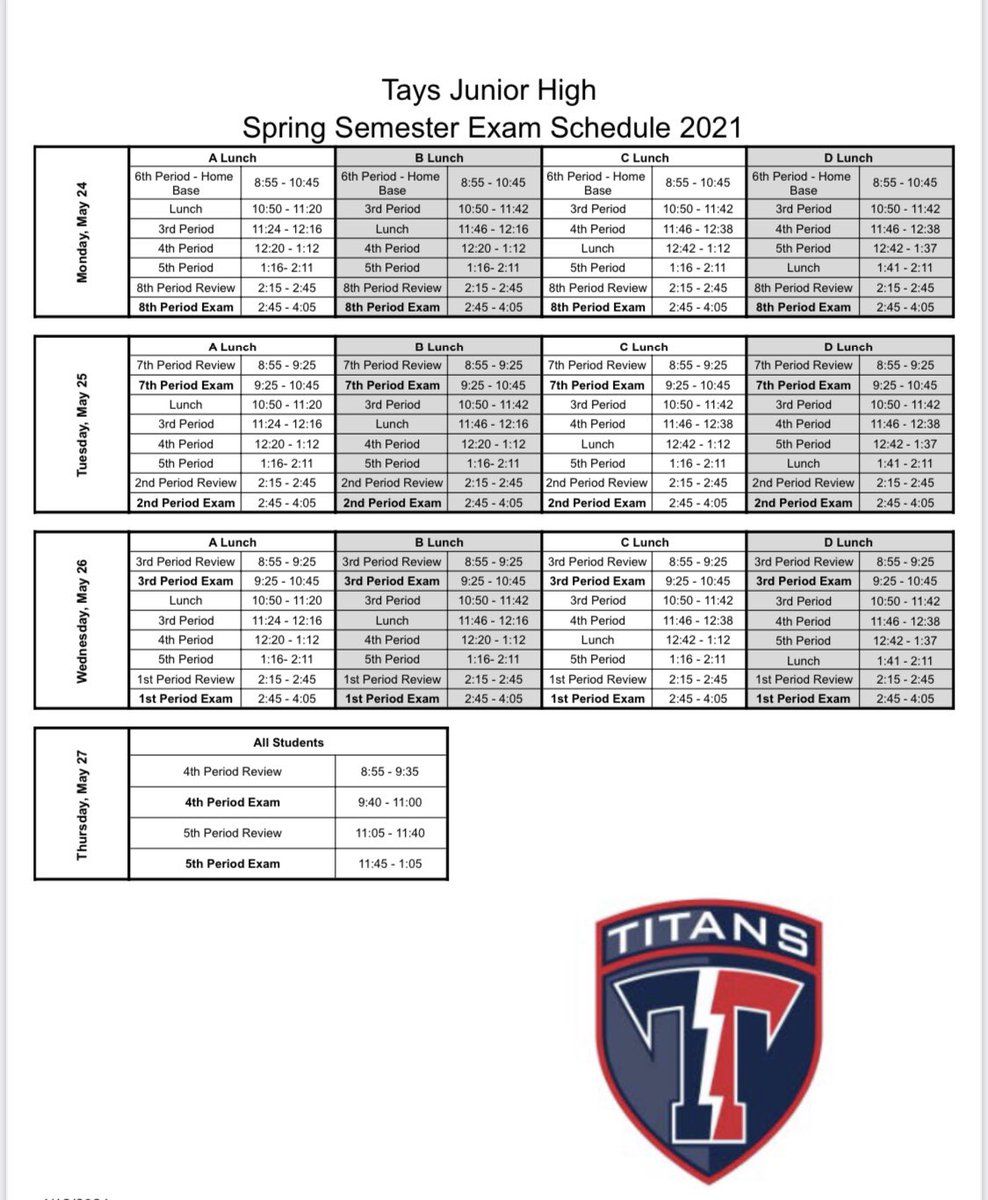 Final exam schedule this week