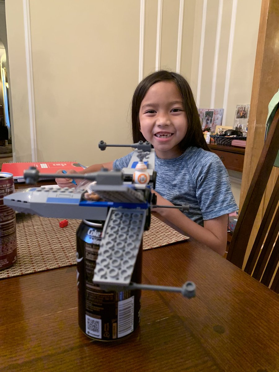 ChungHan's tweet photo. So my daughter made her LEGO X-wing fighter with one set of laser cannons aimed backwards. Why weren’t they designed like this in the first place so they could shoot backwards to protect themselves? #starwars #genius #WomenInSTEM https://t.co/ch5FAhzX8c