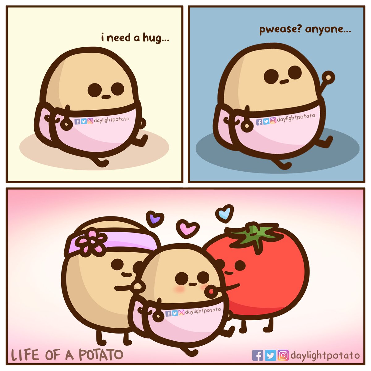 Hugs💕

#selfcare #hugs #hug #potato #potatoes #comics #comic #comicart #characterart #cutebabies #babies #singapore #selflove #bekind #kindness #mentalwellness #wellness #mentalhealth #MentalHealthMatters #quarantine #QuarantineLife #MentalHealthMonth