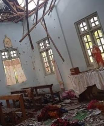 Htoow_A7's tweet photo. At least four were  killed  when a shell hit  a  Christian Church near Loikaw, Kayah (Karen Ni) state on 1 am, Monday  according to local media report #WhatsHappeningInMyanmar 
#HelpKay 
#May24Coup https://t.co/zDDir5S7Wm