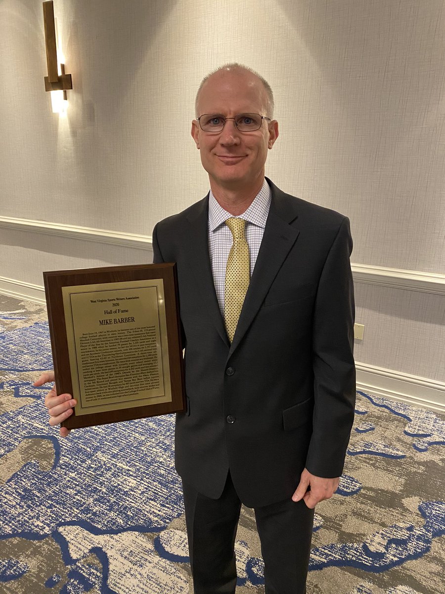 Congratulations to <a href="/cfbhall/">College Football Hall of Fame</a> member, <a href="/HerdFB/">Marshall Football</a> legend and <a href="/WHSGensOfficial/">Winfield High School</a> alum Mike Barber for his induction in the West Virginia Sports Hall of Fame. @wvswa
